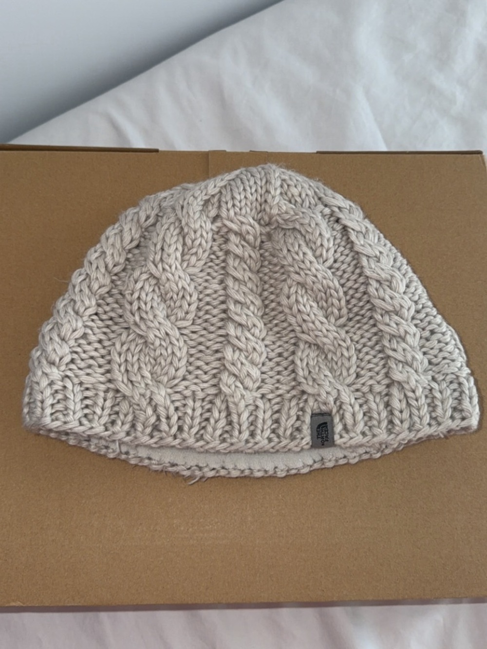 The North Face Beige Cable Knit Beanie